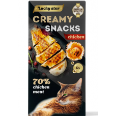Lucky Star ласощі для котів 6 шт*10 г (пюре з м'яса курки та тихоокеанських морських гребенців)1