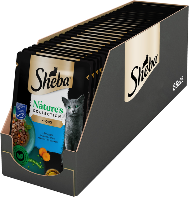 Sheba Nature`s Collection беззернові паучі для кішок 85г*28шт(тунець, лляна олія, морква та горошок в соусі)1