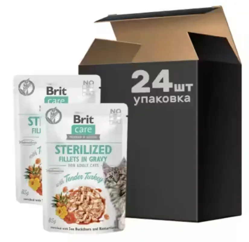 Brit Care Cat pouch 85g*24 шт паучі для стерилізованих котів (індичка)1