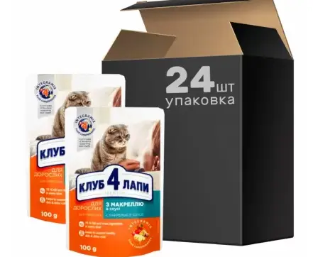 Клуб 4 Лапи 100 г * 24шт - паучі для котів (макрель в соусі)...