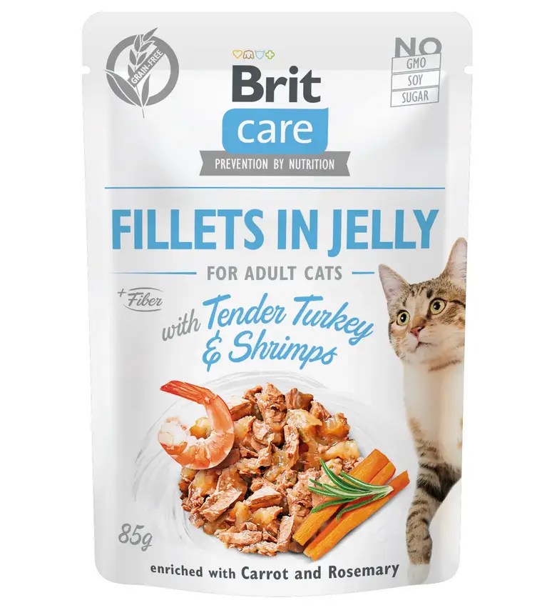 Brit Care паучі для кішок 85г * 24шт (індичка з креветками в желе)1