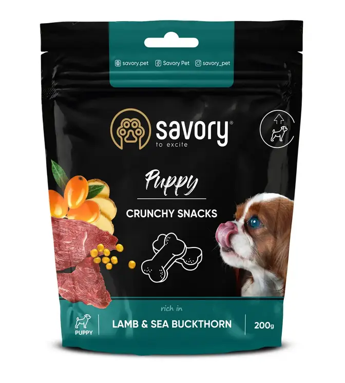 Savory Puppy хрумкі ласощі для цуценят для здорового росту 200 г (ягня і обліпиха)1