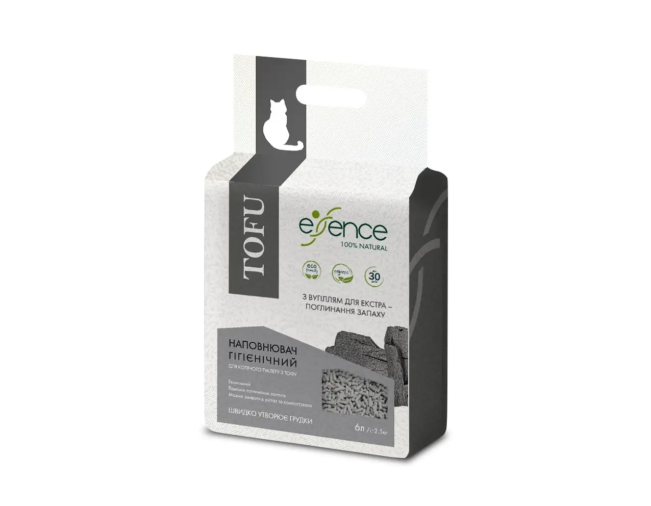Essence Tofu наповнювач для котячого туалету 6 л (з вугіллям)1