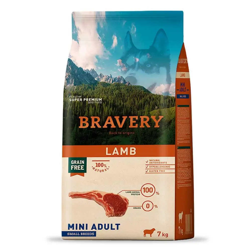 Bravery Mini Adult беззерновий корм для собак дрібних порід з ягням 7 кг1