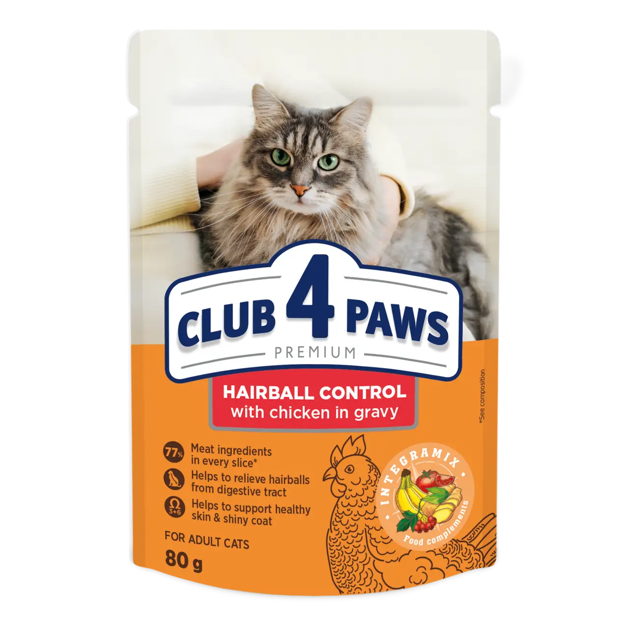 Клуб 4 Лапи Hairball паучі для котів 80 г *24шт (з ефектом виведення шерсті)1