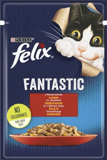 Felix Fantastic паучі для котів 85г*26шт (яловичина в желе)1