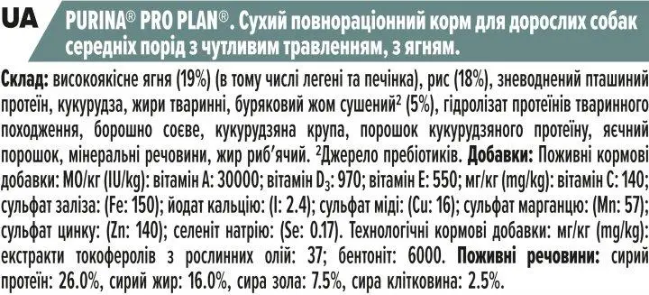 Purina Pro Plan Medium корм для собак середніх порід з ягням 14 кг4
