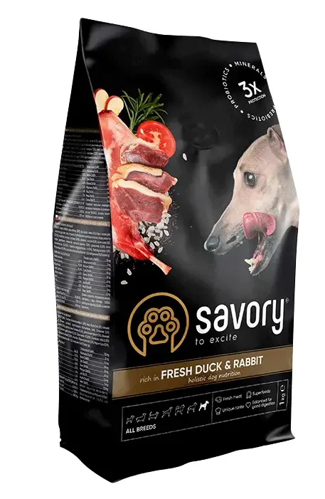 Savory корм холістік для собак всіх порід 1кг (кролик і качка) 1
