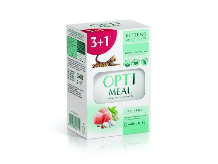 Optimeal набір паучів для кошенят 85г*4 шт (курка)1