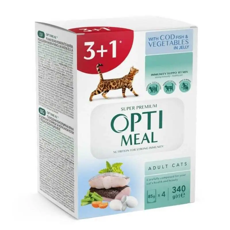 Optimeal набір паучів для котів 85г*4 шт (тріска)1
