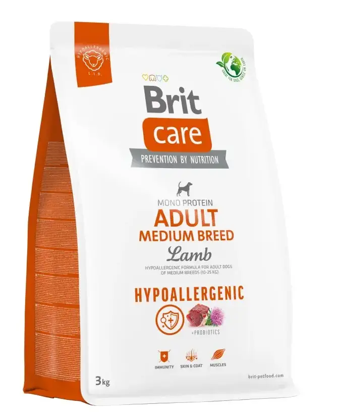 Brit Care Dog Hypoallergenic Adult Medium 3 кг для собак середніх порід ( ягня)1