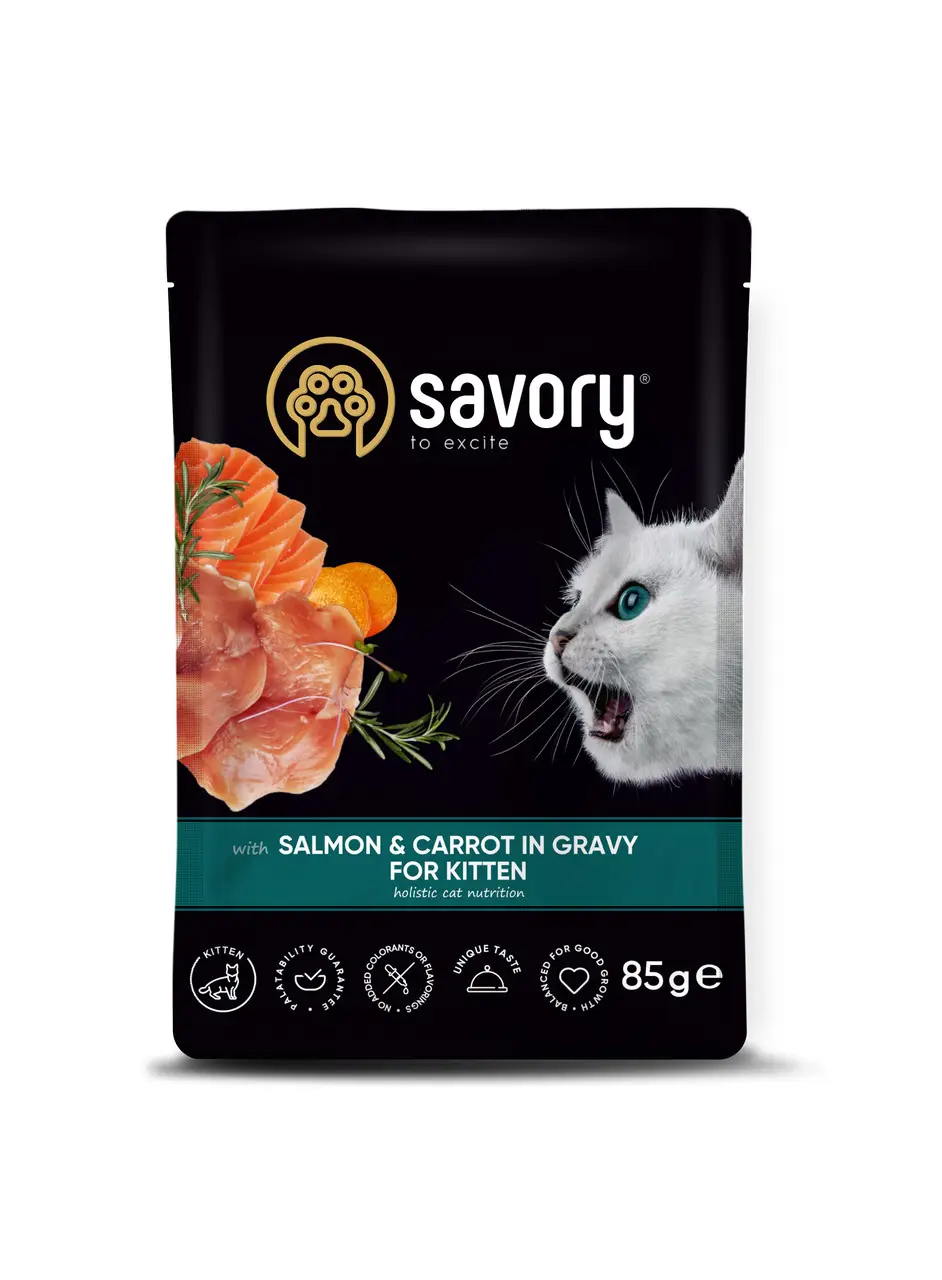 Savory паучі для кошенят 85г*22шт (лосось із морквою у соусі)1