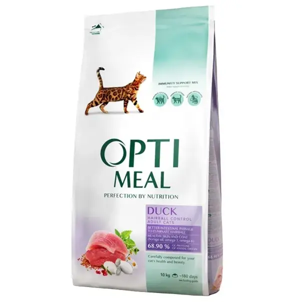 Optimeal Cat Adult Duck Hairball Control 10 кг - корм для кішок з качкою1