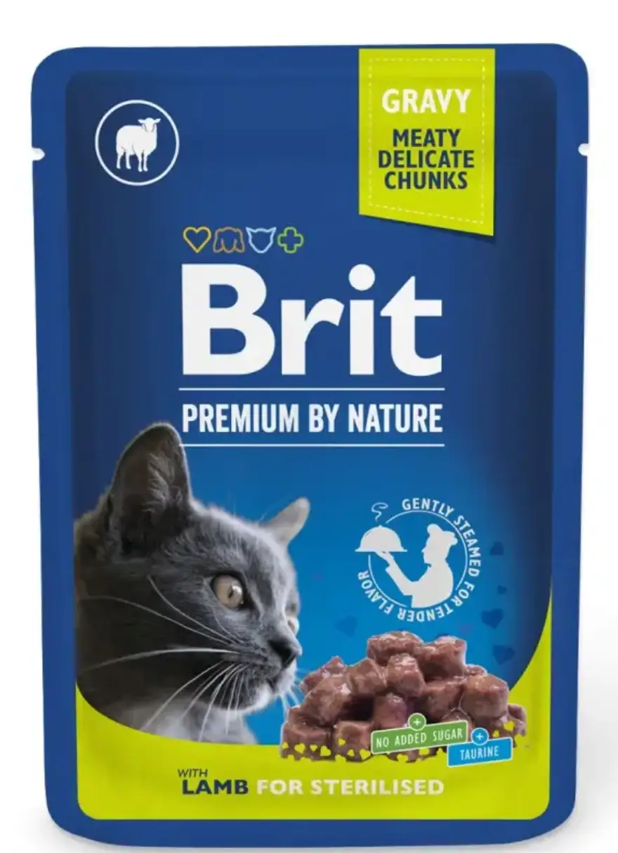 Brit Premium Cat pouch 100г *24шт паучи для стерилизованных кошек (ягненок в соусе)1