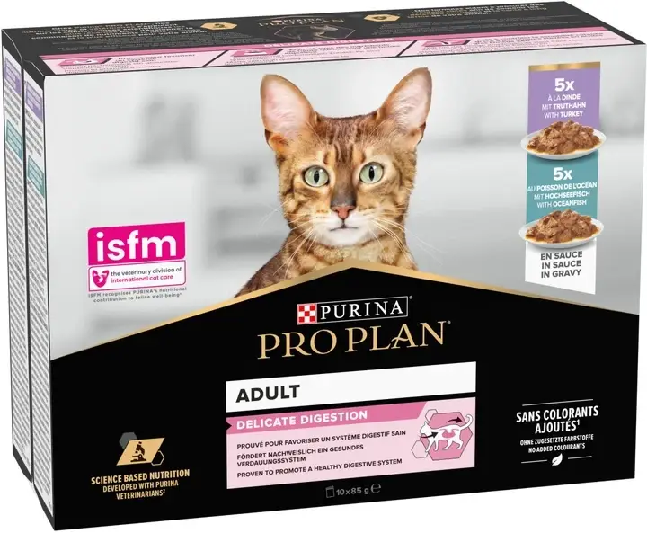 Purina Pro Plan Delicate Digestion набор паучей для кошек 85г*10шт (с индейкой и океанической рыбой)1