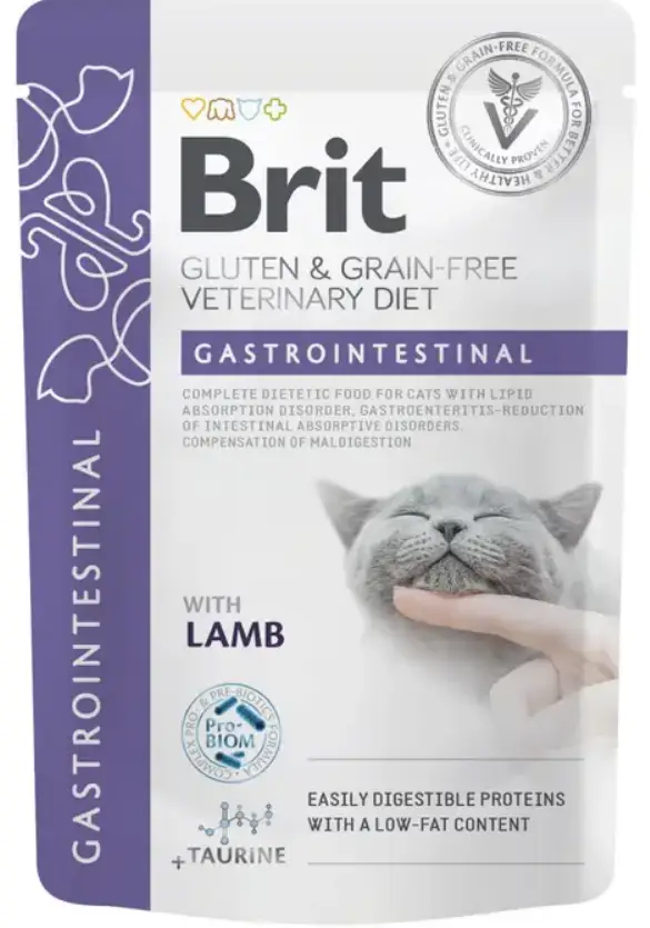 Brit GF VetDiet Gastrointestinal паучі для котів з проблемами ШКТ 85гх12шт (ягня)1