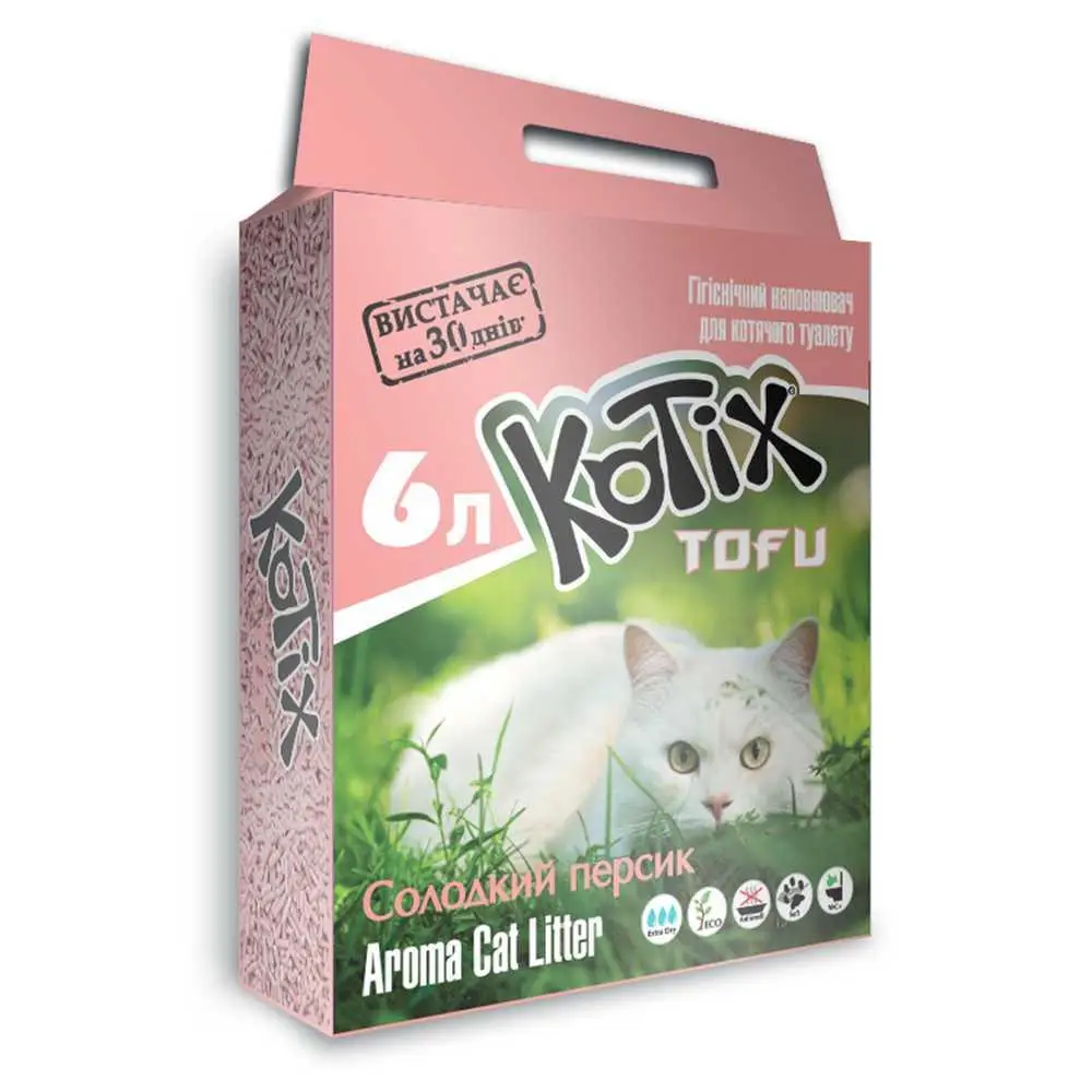 Kotix Тофу 2,5 кг (6 л) наповнювач для котячого туалету (солодкий персик)1