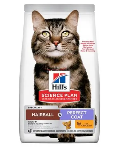 Hill's Science Plan Hairball & Perfect Coat корм для виведення шерсті та здоров'я шкіри у котів 3кг1